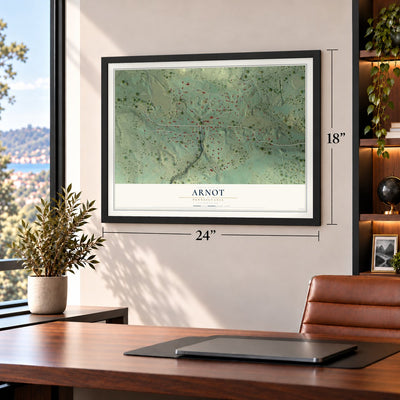 Arnot, Pennsylvania map, 18 x 24 inch print in a black frame in a home office