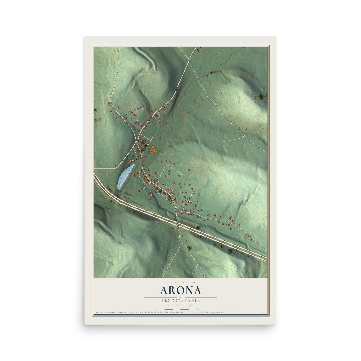 Map of Arona, Pennsylvania, 12 x 18 inch unframed archival matte print