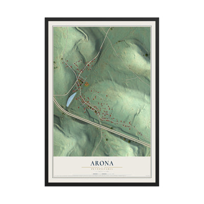 Map of Arona, Pennsylvania, 12 x 18 inch print in a black wood frame