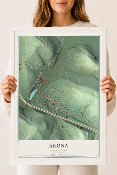 Map of Arona, Pennsylvania, 18 x 24 inch print in a white wood frame
