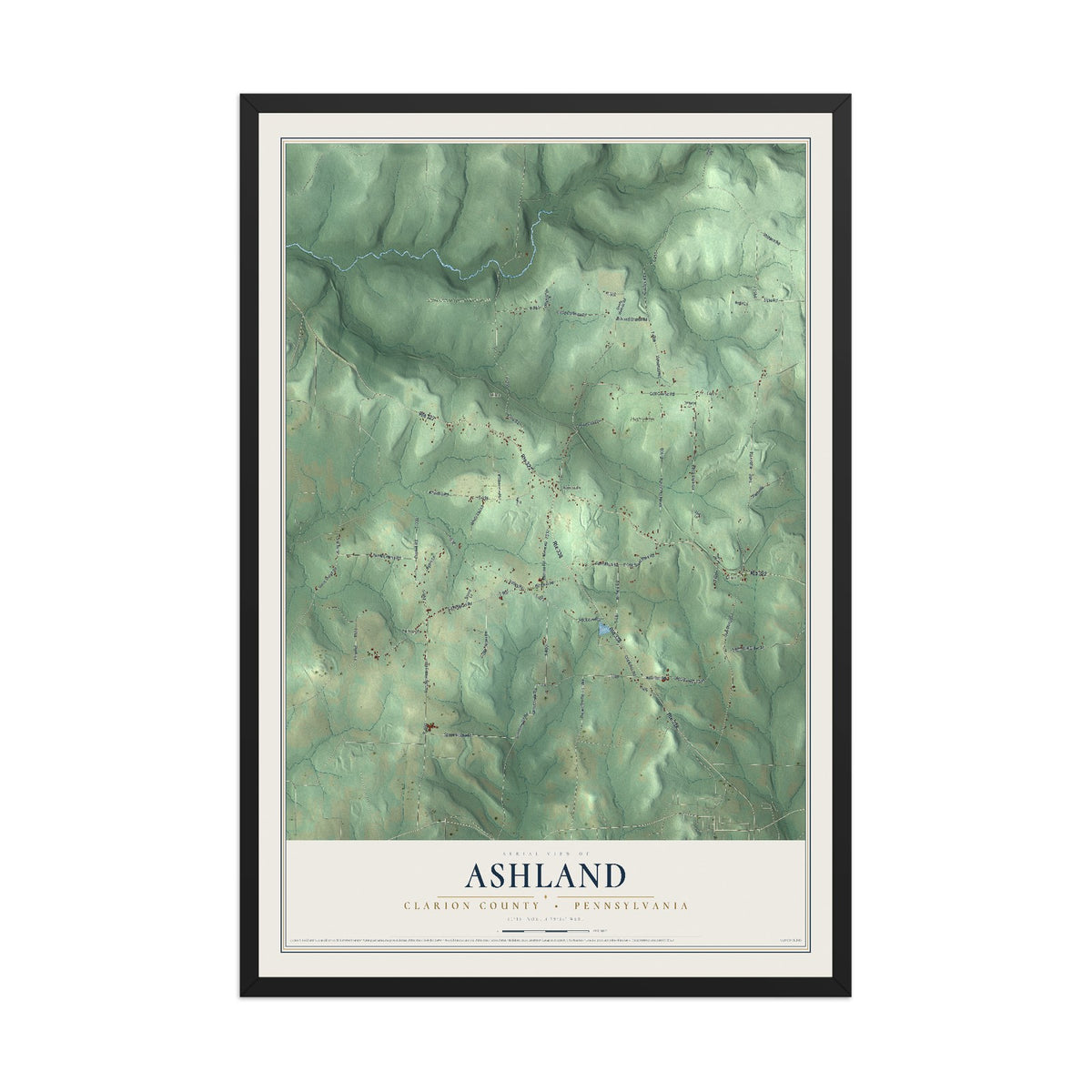 Map of Ashland, Clarion County, Pennsylvania, 12 x 18 inch print in a black wood frame