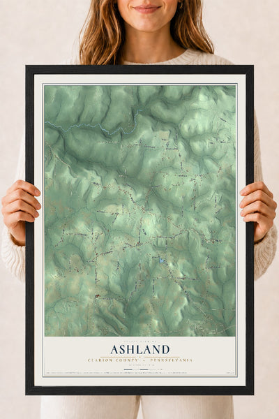 Map of Ashland, Clarion County, Pennsylvania, 18 x 24 inch print in a black wood frame