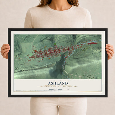 Map of Ashland, Schuylkill County, Pennsylvania, 12 x 18 inch print in a black wood frame