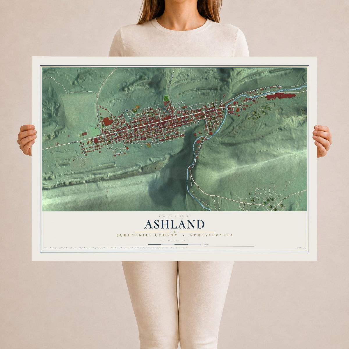 Map of Ashland, Schuylkill County, Pennsylvania, 24 x 36 inch unframed archival matte print