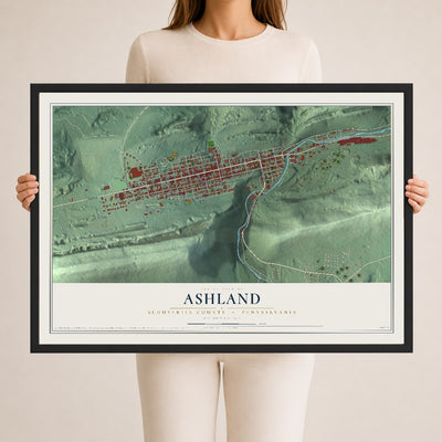 Map of Ashland, Schuylkill County, Pennsylvania, 24 x 36 inch print in a black wood frame