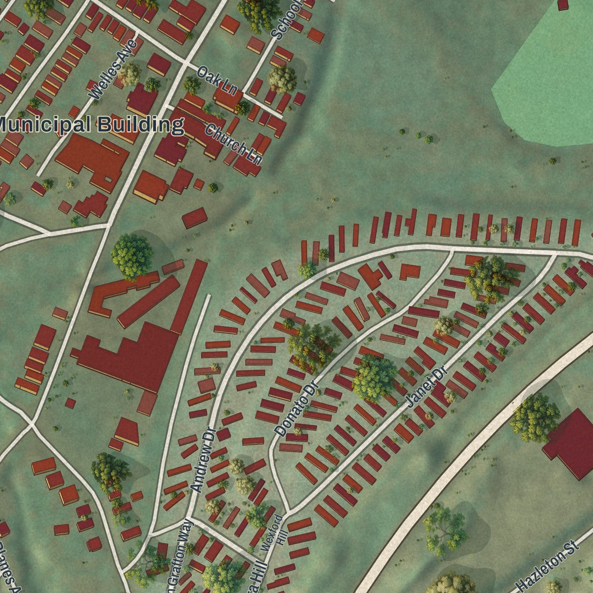 Close-up of the map of Ashley, Pennsylvania print showing street and building detail