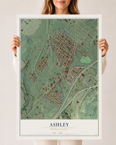 Map of Ashley, Pennsylvania, 24 x 36 inch unframed archival matte print