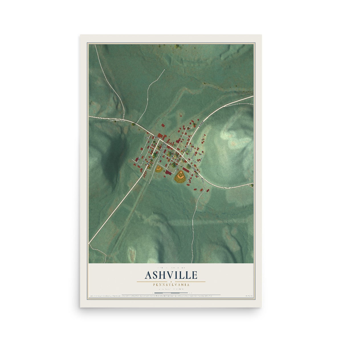 Map of Ashville, Pennsylvania, 12 x 18 inch unframed archival matte print