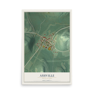 Map of Ashville, Pennsylvania, 12 x 18 inch unframed archival matte print