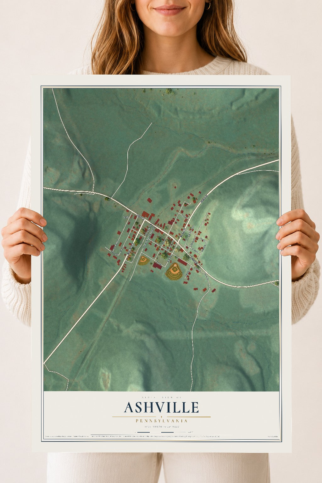 Map of Ashville, Pennsylvania, 18 x 24 inch unframed archival matte print