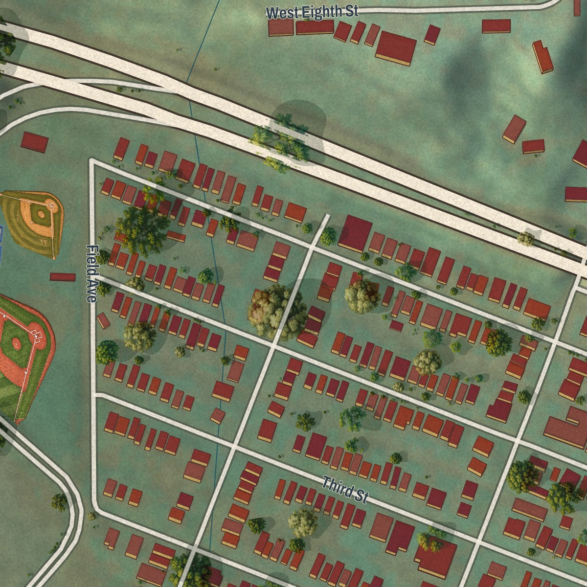 Second close-up of the map of Aspinwall, Pennsylvania print showing more streets and buildings