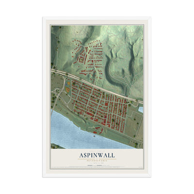 Map of Aspinwall, Pennsylvania, 12 x 18 inch print in a white wood frame