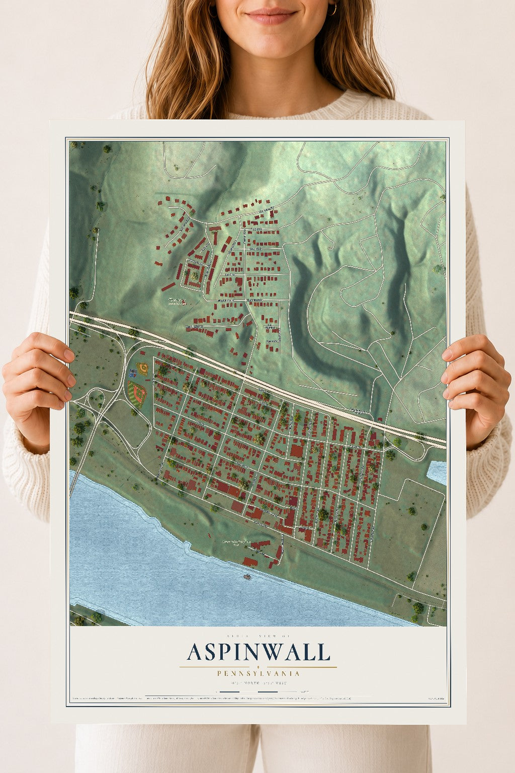 Map of Aspinwall, Pennsylvania, 18 x 24 inch unframed archival matte print