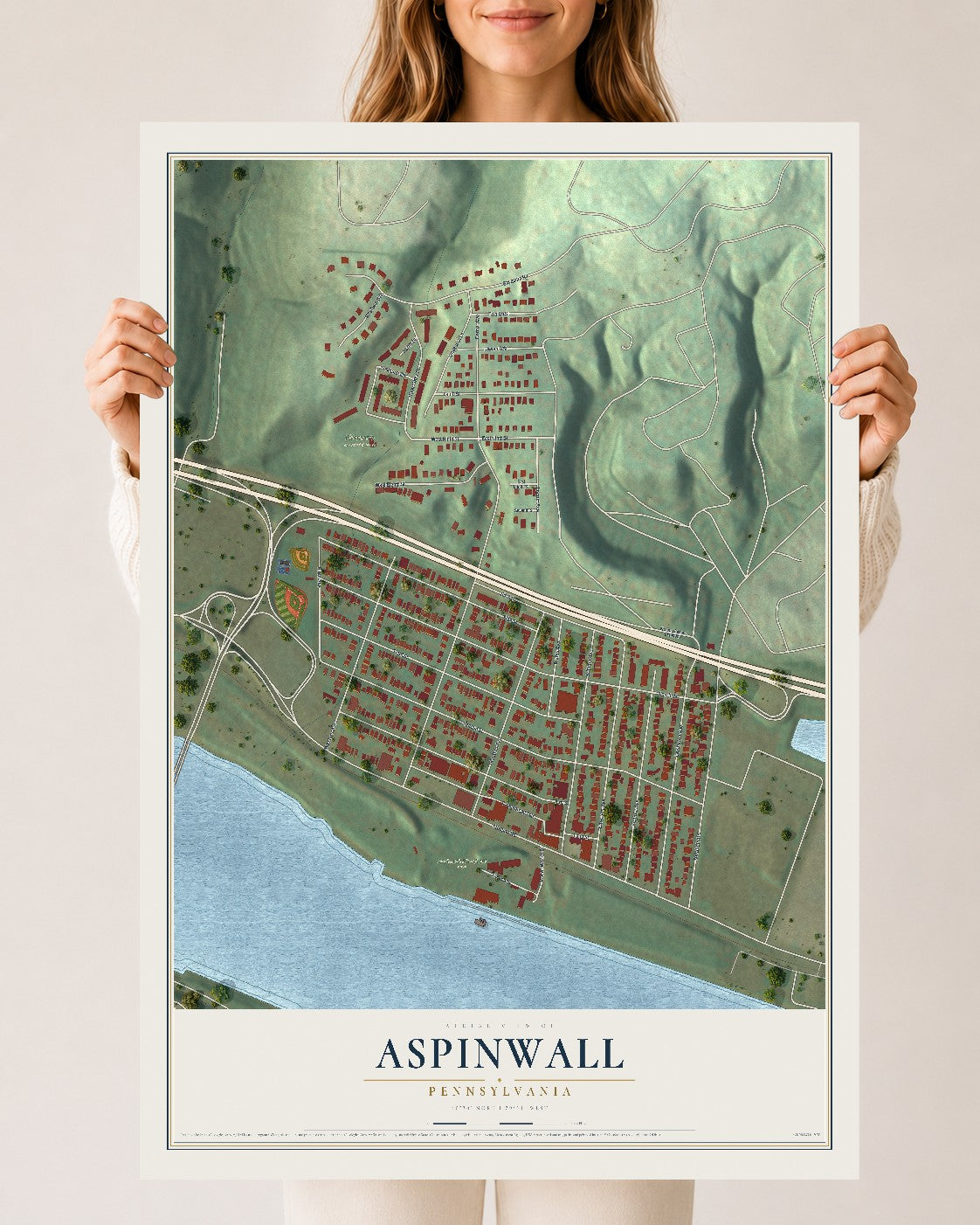 Map of Aspinwall, Pennsylvania, 24 x 36 inch unframed archival matte print
