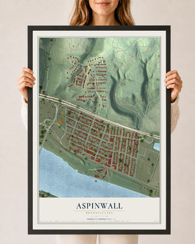Map of Aspinwall, Pennsylvania, 24 x 36 inch print in a black wood frame