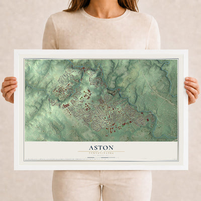 Map of Aston, Pennsylvania, 12 x 18 inch print in a white wood frame