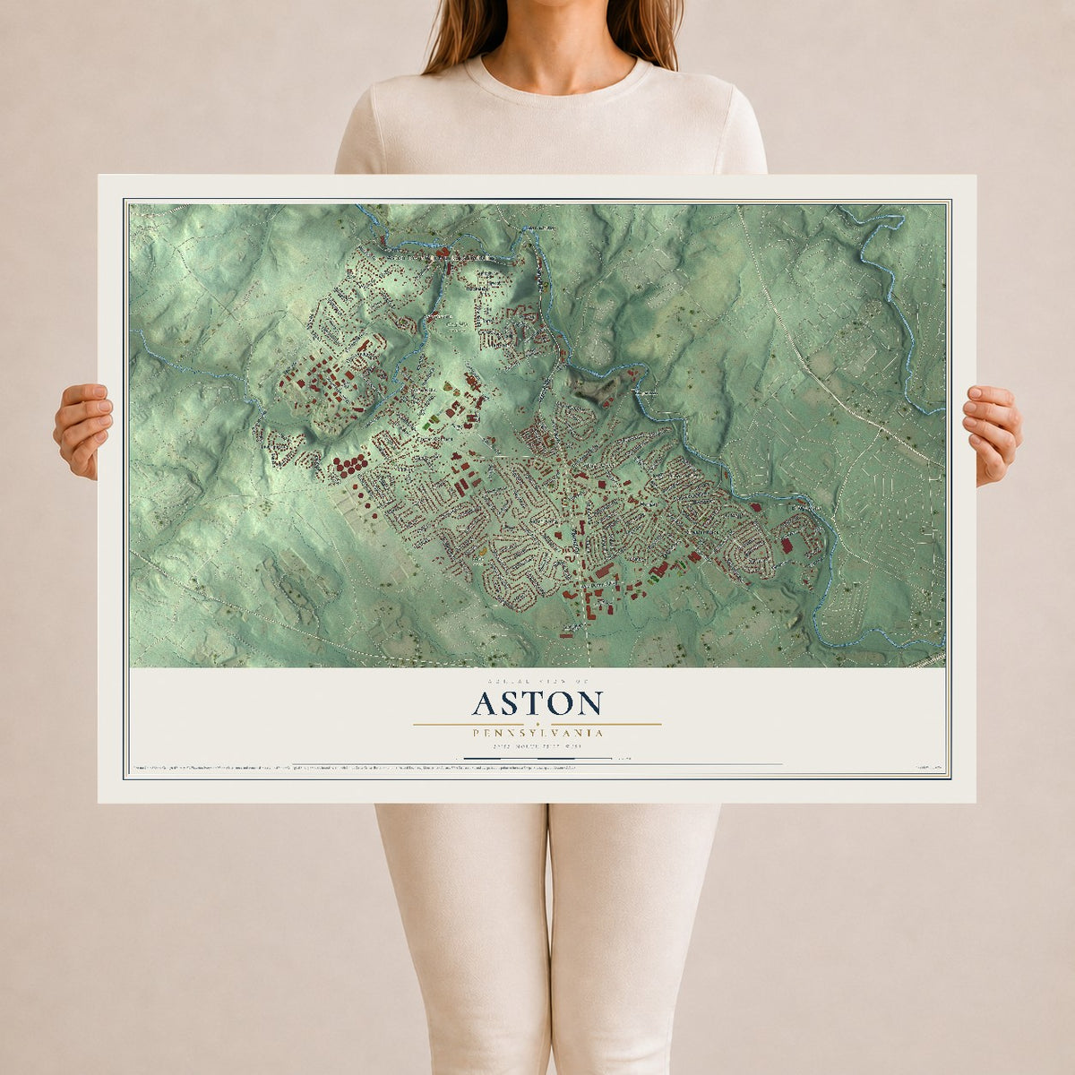 Map of Aston, Pennsylvania, 24 x 36 inch unframed archival matte print