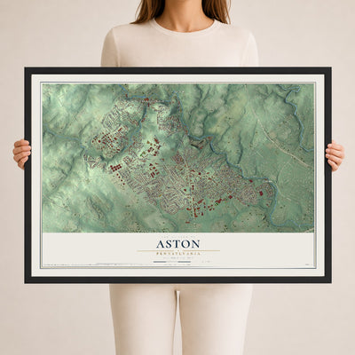 Map of Aston, Pennsylvania, 24 x 36 inch print in a black wood frame