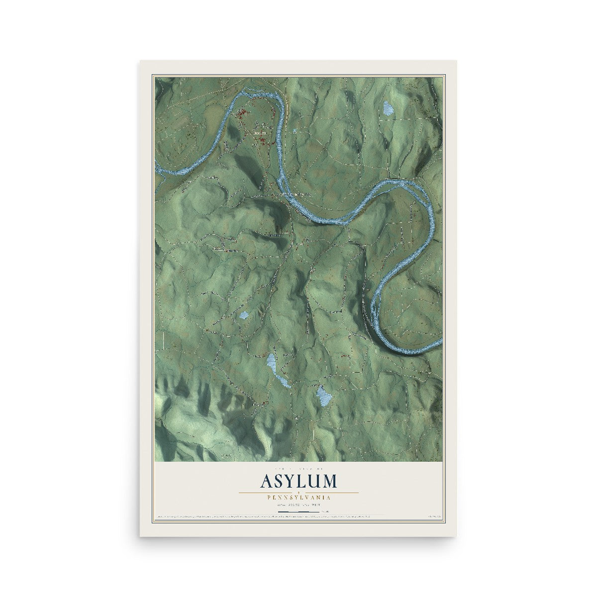 Map of Asylum, Pennsylvania, 12 x 18 inch unframed archival matte print