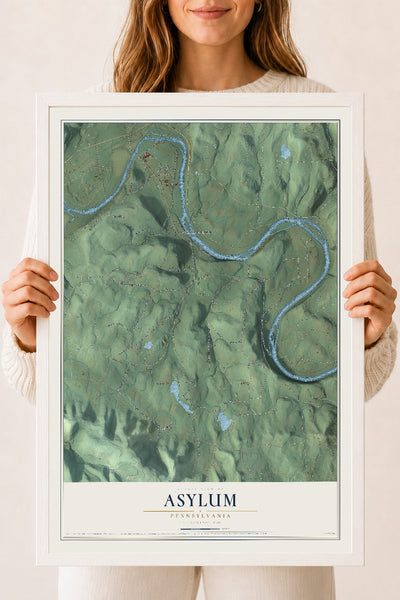 Map of Asylum, Pennsylvania, 18 x 24 inch print in a white wood frame