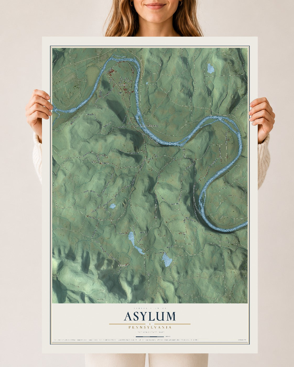 Map of Asylum, Pennsylvania, 24 x 36 inch unframed archival matte print