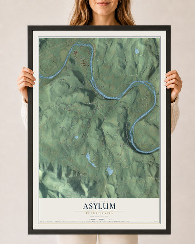 Map of Asylum, Pennsylvania, 24 x 36 inch print in a black wood frame