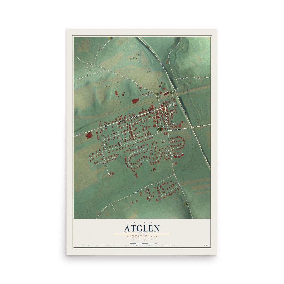 Map of Atglen, Pennsylvania, 12 x 18 inch unframed archival matte print
