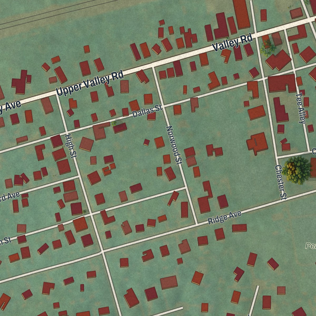 Close-up of the map of Atglen, Pennsylvania print showing street and building detail