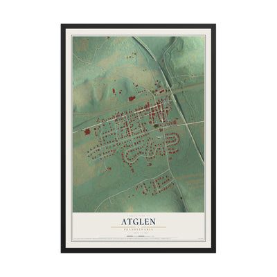 Map of Atglen, Pennsylvania, 12 x 18 inch print in a black wood frame