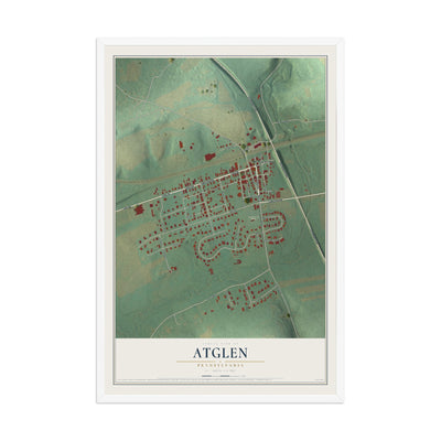 Map of Atglen, Pennsylvania, 12 x 18 inch print in a white wood frame