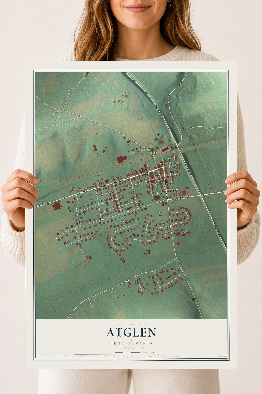 Map of Atglen, Pennsylvania, 18 x 24 inch unframed archival matte print