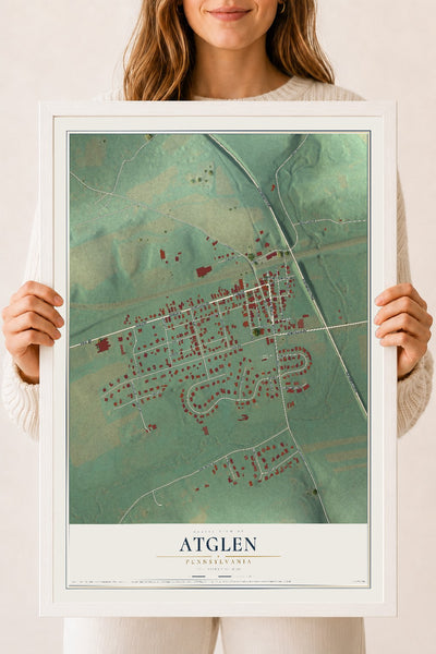 Map of Atglen, Pennsylvania, 18 x 24 inch print in a white wood frame