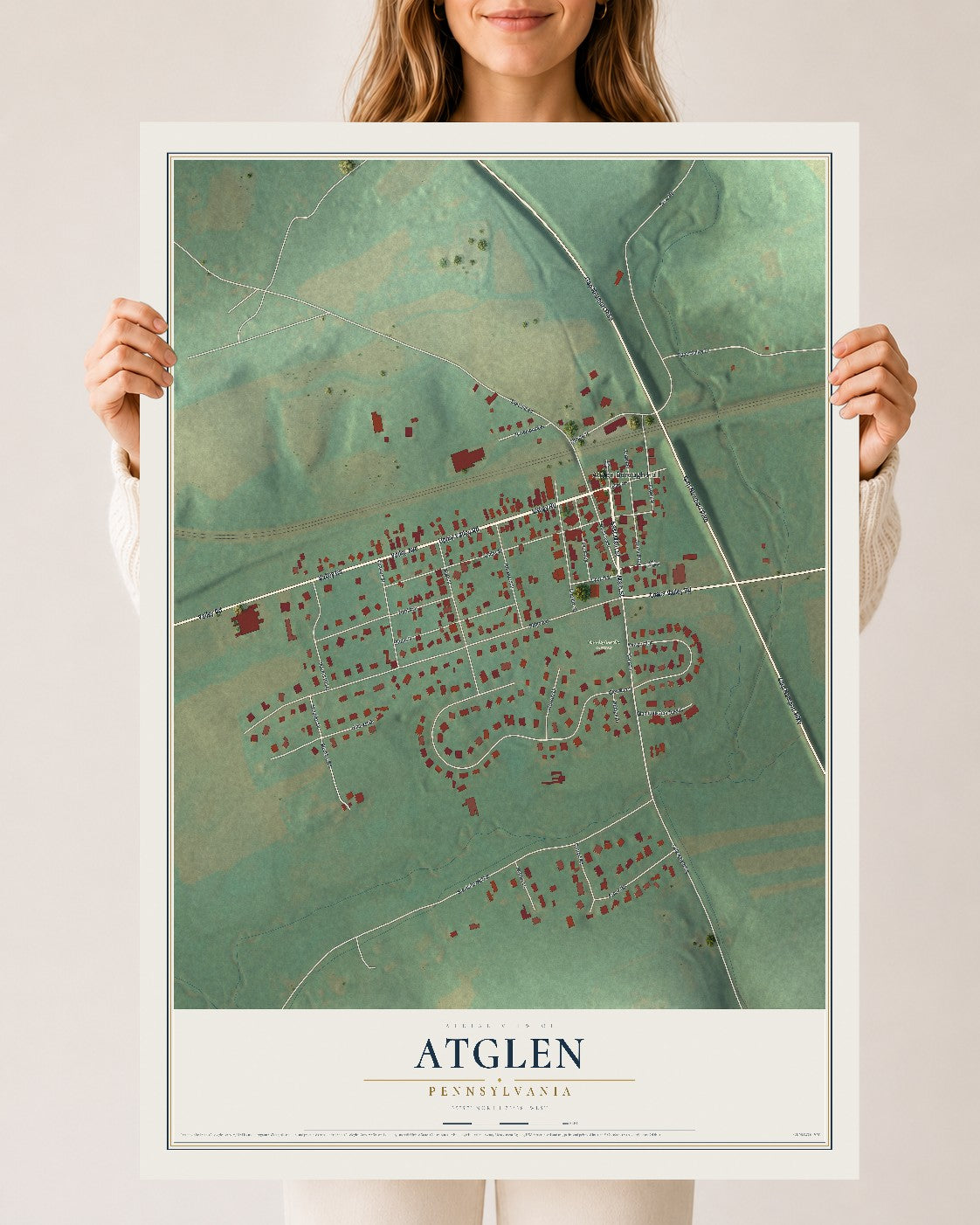 Map of Atglen, Pennsylvania, 24 x 36 inch unframed archival matte print
