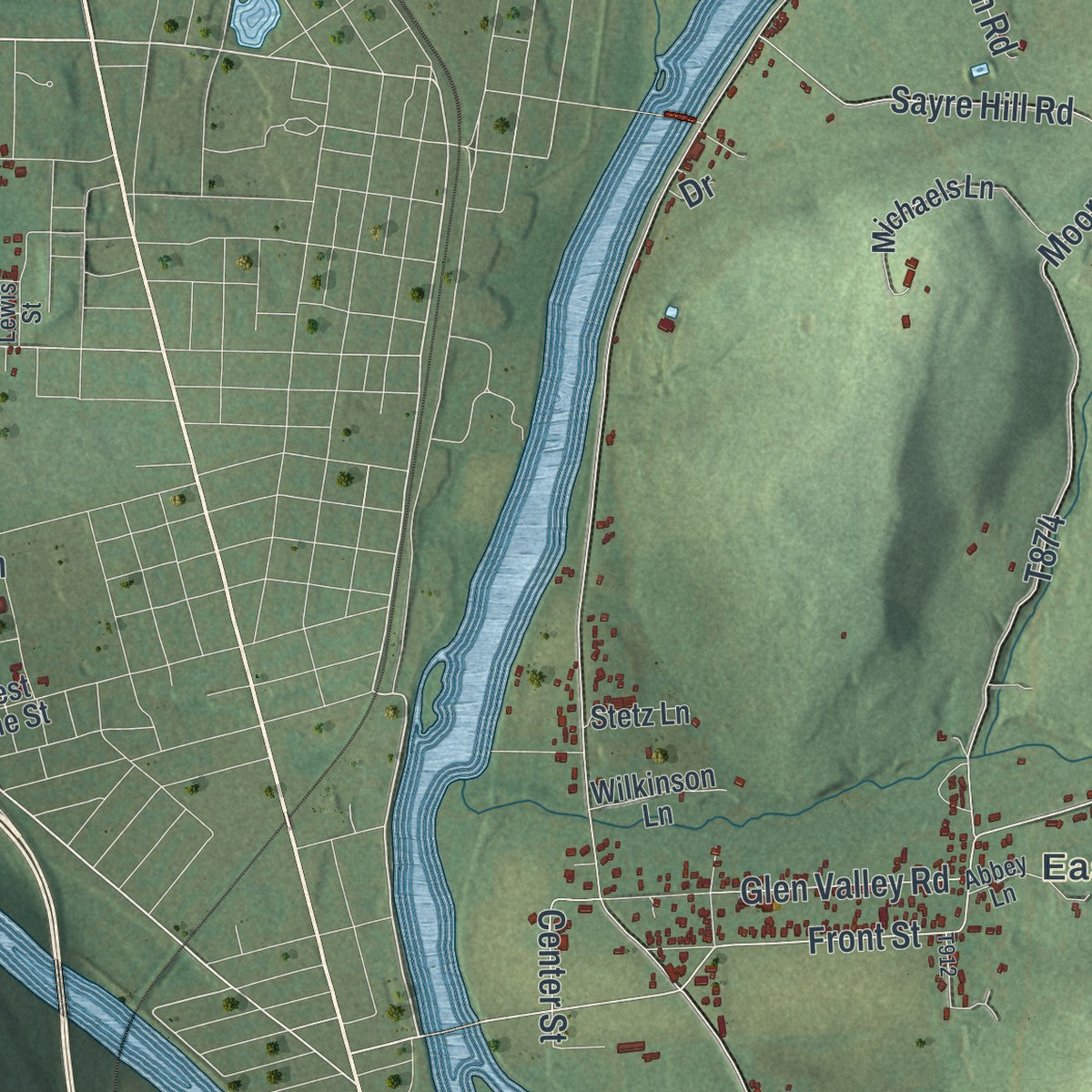 Second close-up of the map of Athens, Bradford County, Pennsylvania print showing more streets and buildings