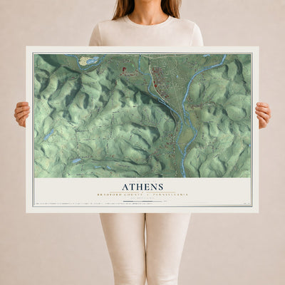 Map of Athens, Bradford County, Pennsylvania, 24 x 36 inch unframed archival matte print