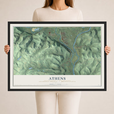 Map of Athens, Bradford County, Pennsylvania, 24 x 36 inch print in a black wood frame