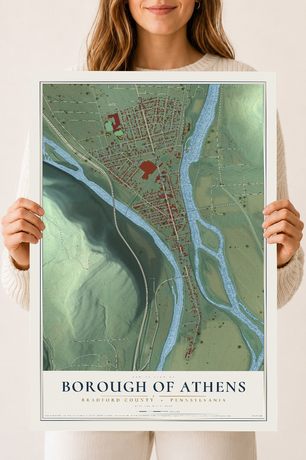 Map of the Borough of Athens, Bradford County, Pennsylvania, 18 x 24 inch unframed archival matte print