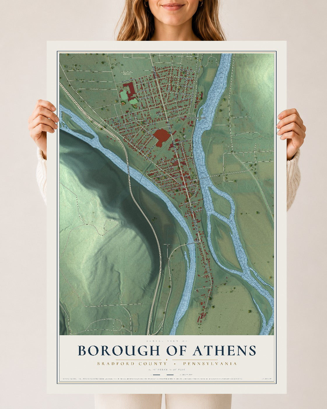 Map of the Borough of Athens, Bradford County, Pennsylvania, 24 x 36 inch unframed archival matte print