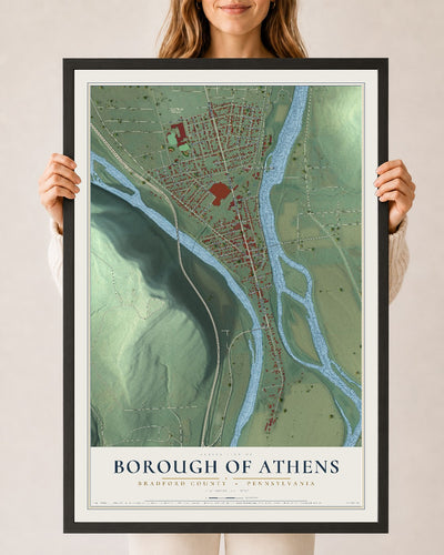 Map of the Borough of Athens, Bradford County, Pennsylvania, 24 x 36 inch print in a black wood frame