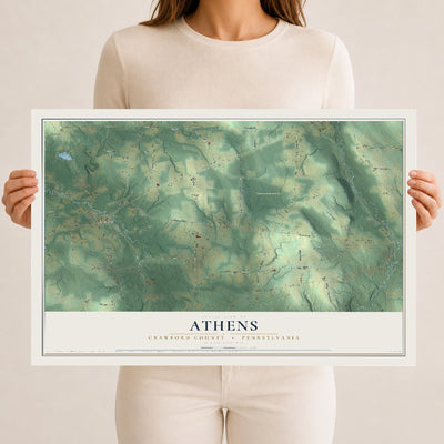 Map of Athens, Crawford County, Pennsylvania, 12 x 18 inch unframed archival matte print