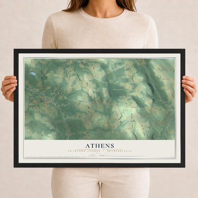Map of Athens, Crawford County, Pennsylvania, 12 x 18 inch print in a black wood frame