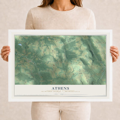 Map of Athens, Crawford County, Pennsylvania, 12 x 18 inch print in a white wood frame