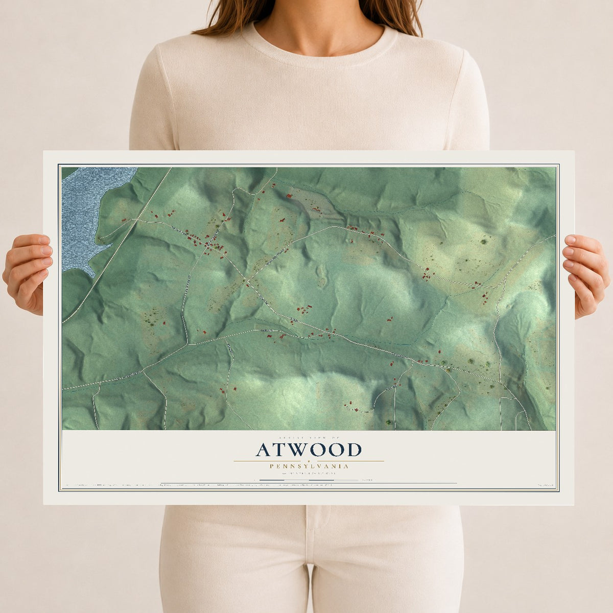 Map of Atwood, Pennsylvania, 12 x 18 inch unframed archival matte print