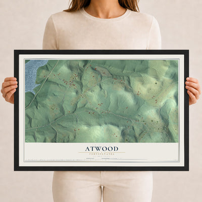 Map of Atwood, Pennsylvania, 12 x 18 inch print in a black wood frame