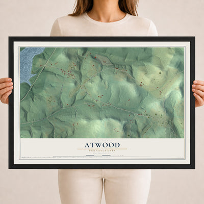 Map of Atwood, Pennsylvania, 18 x 24 inch print in a black wood frame