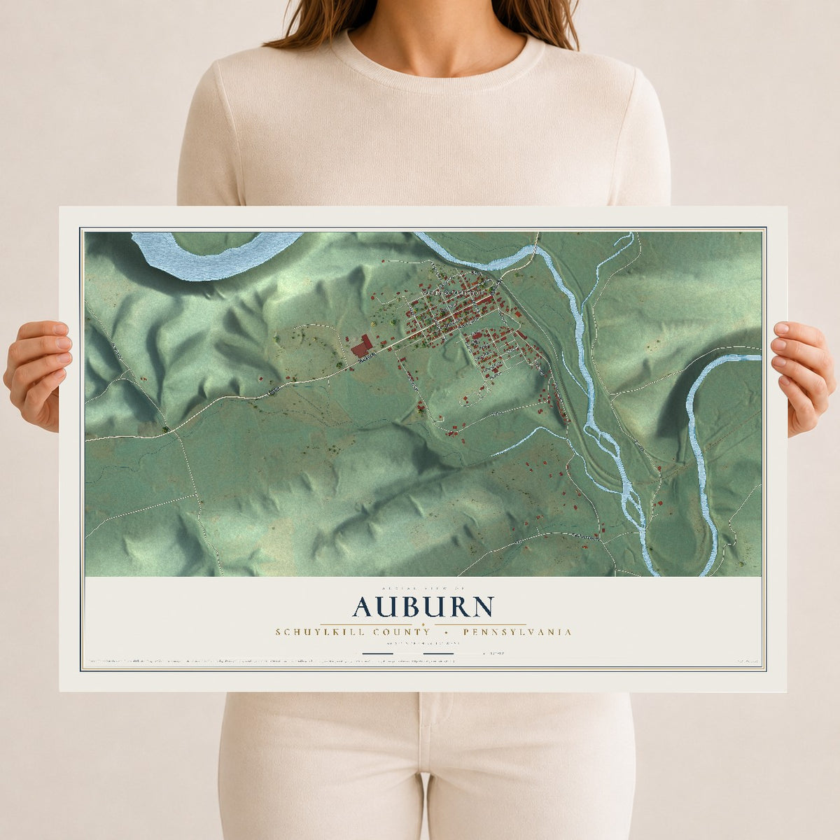 Map of Auburn, Schuylkill County, Pennsylvania, 12 x 18 inch unframed archival matte print