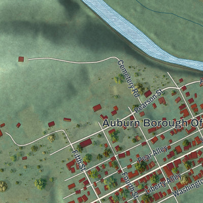 Close-up of the map of Auburn, Schuylkill County, Pennsylvania print showing street and building detail
