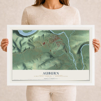 Map of Auburn, Schuylkill County, Pennsylvania, 12 x 18 inch print in a white wood frame