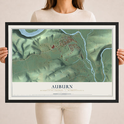 Map of Auburn, Schuylkill County, Pennsylvania, 18 x 24 inch print in a black wood frame
