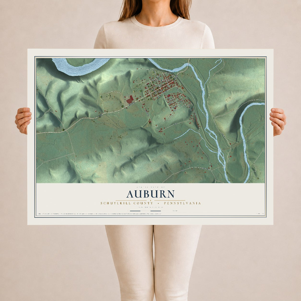 Map of Auburn, Schuylkill County, Pennsylvania, 24 x 36 inch unframed archival matte print